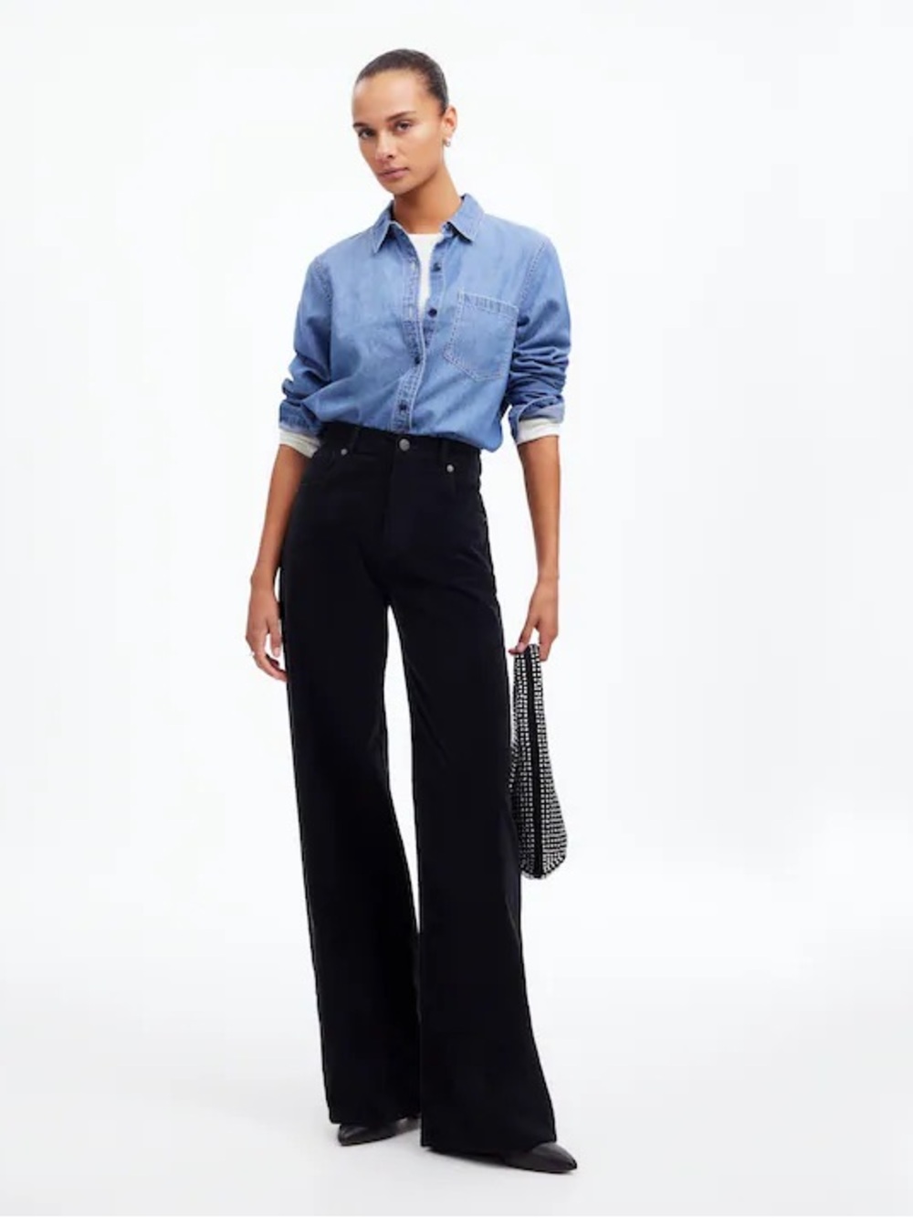 NWT Madewell Superwide-Leg Pants in Corduroy Black sz 30 - Picture 2 of 10